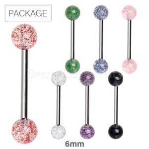 Product 70pc Package of UV Acrylic Glitter Ball Barbell in Assorted Colors - 14GA 5/8" 6mm