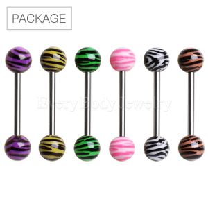 Product 60pc Package of UV Acrylic Zebra Print Ball Barbell in Assorted Colors