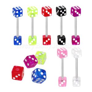 Product 316L Surgical Steel Barbell with UV Coated Acrylic Dice