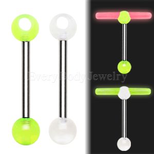 Product 316L Surgical Steel Barbell with UV Coated Acrylic Glowstick Holder 