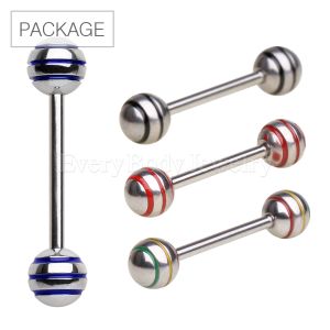 Product 40pc Package of 316L Three Striped Ball Barbell in Assorted Colors