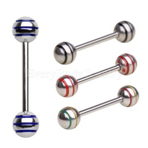 Product 316L Surgical Steel Barbell with Three Striped Balls