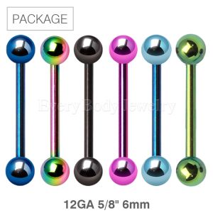 Product 60pc Package of PVD Plated 316L Stainless Steel Barbell in Assorted Color - 12GA 5/8" 6mm