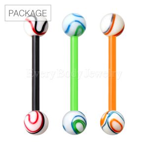 Product 30pc Package of PTFE Barbell with Two Tone Swirl Acrylic Balls