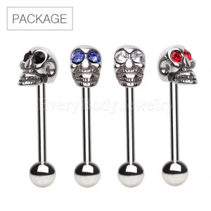 Product 40pc Package of 316L Stainless Steel Barbell with Skull Top in Assorted Colors