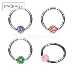 Product 40pc Package of 316L Surgical Steel Captive Bead Ring with UV Metallic Glitter Ball in Assorted Colors