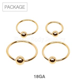 Product 40pc Package of 18Gauge Gold Plated 316L Captive Bead Rings in Assorted Sizes