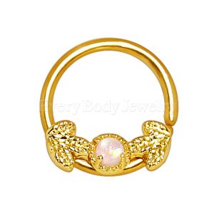 Product Gold Plated Golden Leaf and Opal Seamless Ring / Septum Ring