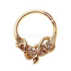 Product Gold Plated Jeweled Wings and Snake Seamless Ring / Septum Ring