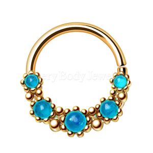 Product Gold Plated Aqua Synthetic Opal Seamless Ring