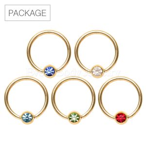 Product 50pc Package of Gold Plated CZ Ball 316L Captive Bead Rings in Assorted Sizes