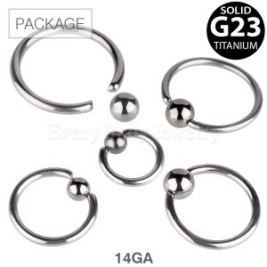 Product 50pc Package of Titanium Captive Bead Rings in Assorted Sizes - 14GA