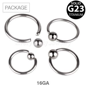 Product 30pc Package of Titanium Captive Bead Rings in Assorted Sizes - 16GA