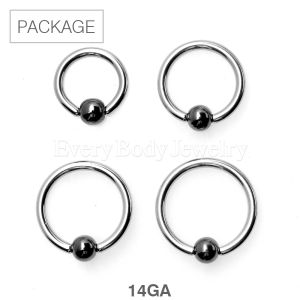 Product 40pc Package of 14GA Hematite Plated Ball 316L Captive Bead Rings in Assorted Sizes