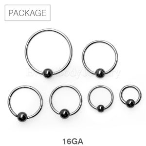 Product 60pc Package of 16Gauge Hematite Plated Ball 316L Captive Bead Rings in Assorted Sizes