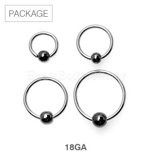 Product 40pc Package of 18Gauge Hematite Plated Ball 316L Captive Bead Rings in Assorted Sizes