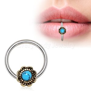Product 316L Stainless Steel Turquoise Flower Snap-in Lip Ring