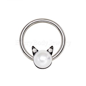 Product 316L Stainless Steel Pearl Cat Snap-in Captive Bead Ring / Septum Ring