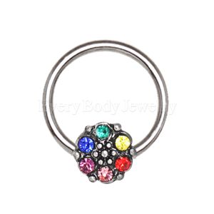 Product 316L Stainless Steel Rainbow Flower Snap-in Captive Bead Ring / Septum Ring