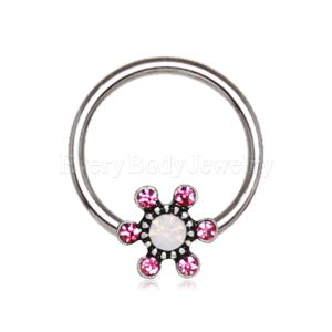 Product 316L Stainless Steel Jeweled Flower Snap-in Captive Bead Ring / Septum Ring