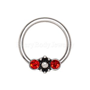 Product 316L Stainless Steel Red Jeweled Ornate Snap-in Captive Bead Ring / Septum Ring