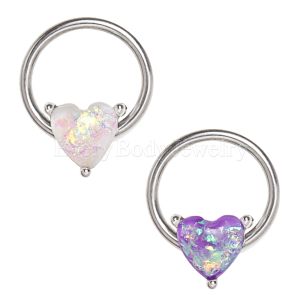 Product 316L Stainless Steel Synthetic Opal Heart Snap-in Captive Bead Ring / Septum Ring