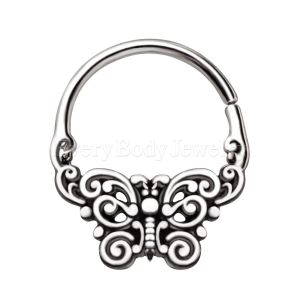 Product 316L Stainless Steel Ornate Butterfly Seamless Ring / Septum Ring