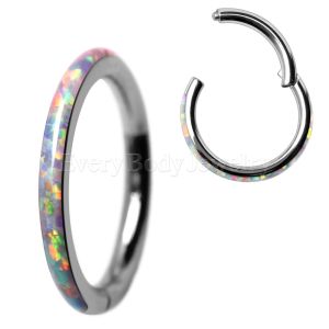 Product 316L Stainless Steel White Synthetic Opal Seamless Clicker Ring