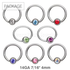 Product 80pc Package of CZ Ball 316L Captive Bead Rings in Assorted Colors