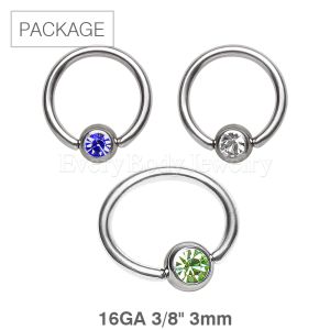 Product 30pc Package of CZ Ball 316L Captive Bead Rings in Assorted Colors