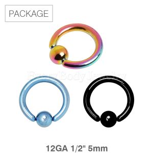 Product 30pc Package of 12GA 1/2" PVD Plated Captive Bead Rings in Assorted Colors