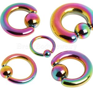 Product Rainbow PVD Plated 316L Surgical Steel Captive Bead Ring with Dimple Ball