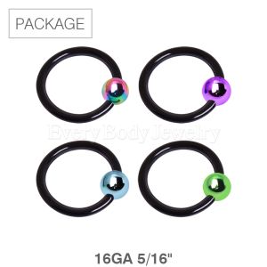 Product 40pc Package of Black PVD Plated Captive Bead Ring with Color Ball - 16 GA 5/16"