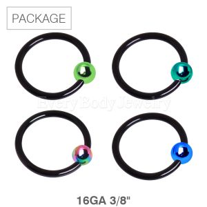 Product 40pc Package of Black PVD Plated Captive Bead Ring with Color Ball - 16 GA 3/8"