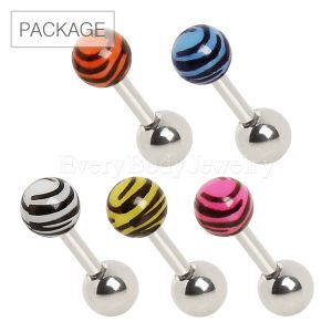 Product 50pc Package of UV Acrylic Zebra Print Ball Cartilage Earrings in Assorted Colors