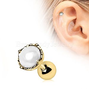 Product Gold Plated Crown Pearl Cartilage Earring