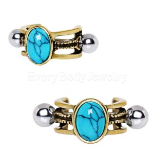 Product Antique Gold Cartilage Ear Cuff with Oval Turquoise Stone
