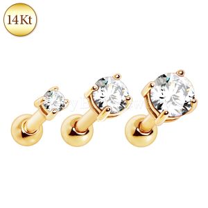 Product 14Kt  Yellow Gold Clear Prong Set CZ Cartilage Earring