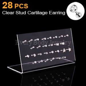 Product 28pcs Package of Assorted 316L Clear CZ Cartilage Earrings with Clear Display