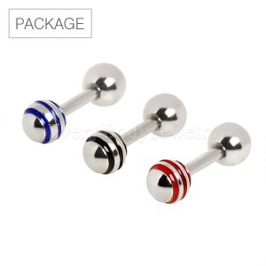 Product 30pc Package of 316L Three Striped Ball Cartilage Earrings in Assorted Colors