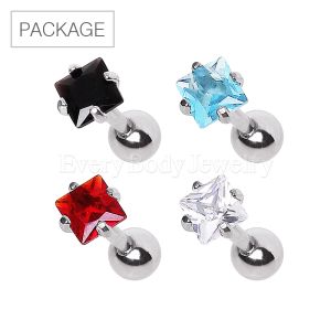 Product 40pc Package of 316L Prong Set Square CZ Cartilage Earrings in Assorted Colors