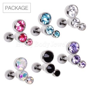 Product 60pc Package of 316L Triple Round CZ Cartilage Earrings in Assorted Colors