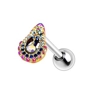 Product 316L Stainless Steel Rainbow PVD Plated Teardrop Cartilage Earring
