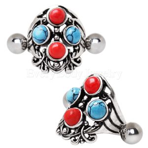 Product 316L Stainless Steel Turquoise & Coral Cartilage Cuff Earring