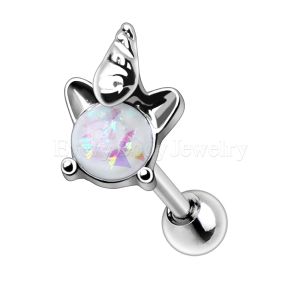 Product 316L Stainless Steel White Synthetic Opal Unicorn Cartilage Earring
