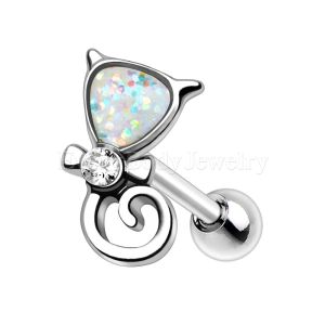 Product 316L Stainless Steel White Synthetic Opal Cat Cartilage Earring