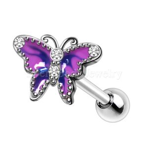 Product 316L Stainless Steel Jeweled Purple Butterfly Cartilage Earring
