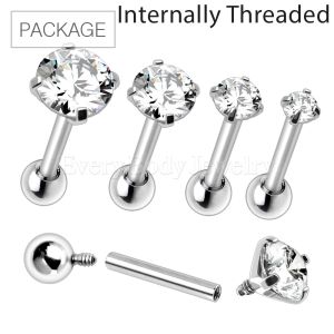 Product 40pc Package of Internally Threaded 316L Stainless Steel Prong Set CZ Triple Helix / Cartilage Earring in Assorted Sizes