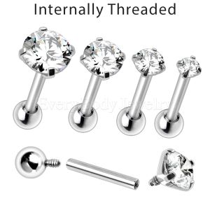 Product Internally Threaded 316L Stainless Steel Prong Set CZ Triple Helix / Cartilage Earring