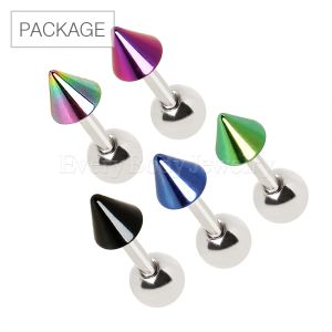 Product 50pc Package of PVD Plated Spike Cartilage Earrings in Assorted Colors